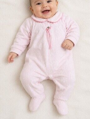 Vintage Pretty Baby Pink Floral Footed Sleeper Made in Canada